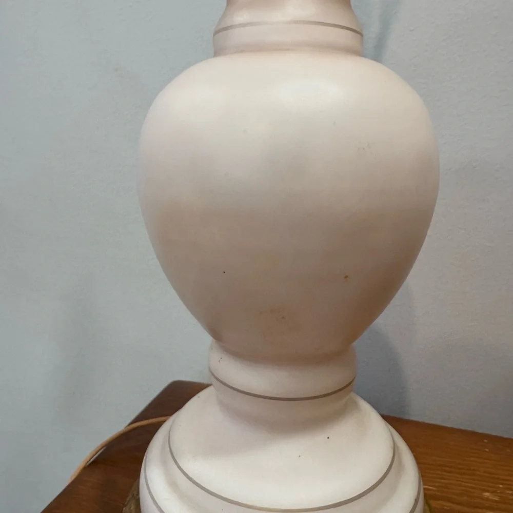 Vintage Painted Pink Glass Floral Lamp Pair With Brass Feet WORKING 21” x 5”